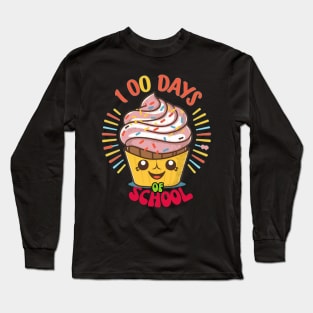 100 Days of School Shirt - Classic 100 Days of School T-Shirt for Teacher or Kids, Happy Cupcake Long Sleeve T-Shirt